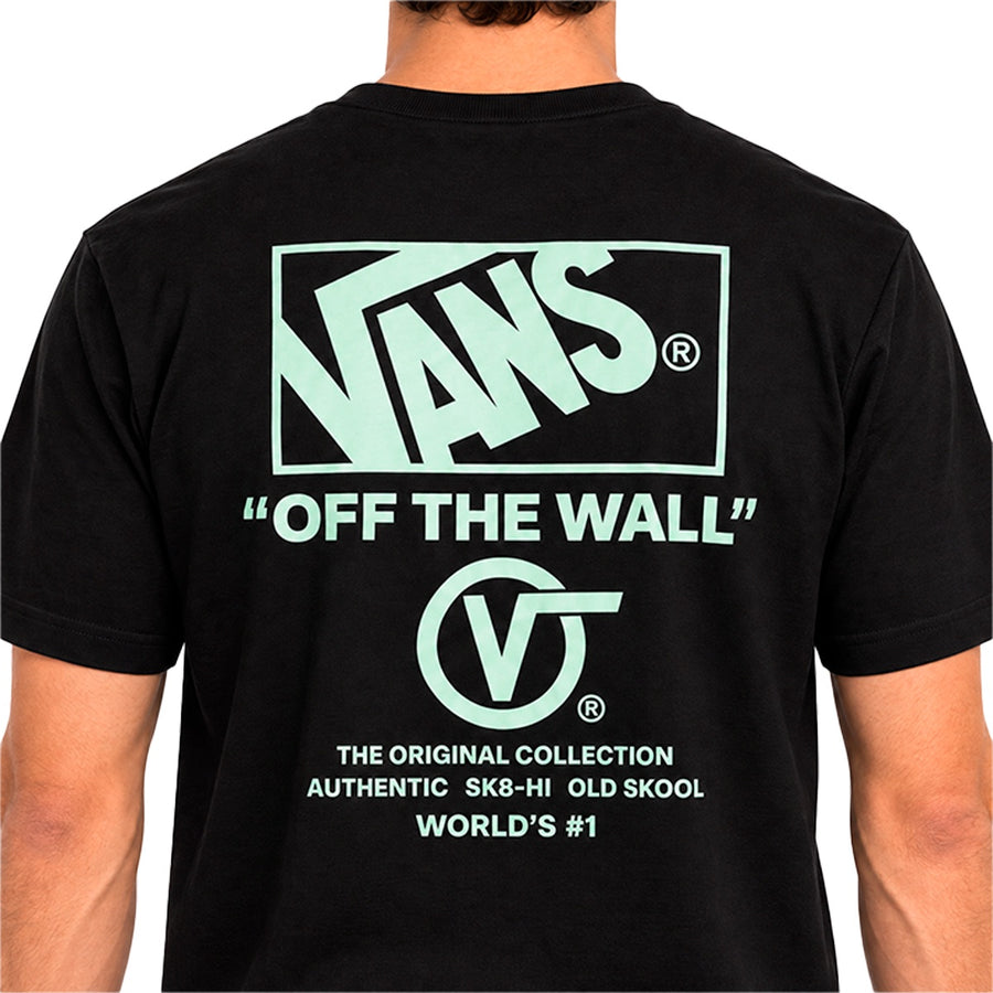 Camiseta Vans Stacked Hi Masculino — Verde-menta sobre preto