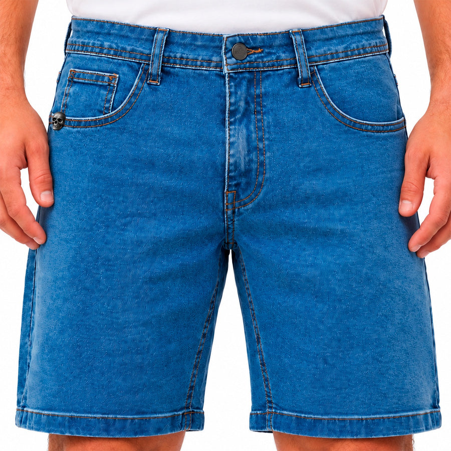 Bermuda Jeans Mcd Slim Fit Masculino — Cós e costura marrom