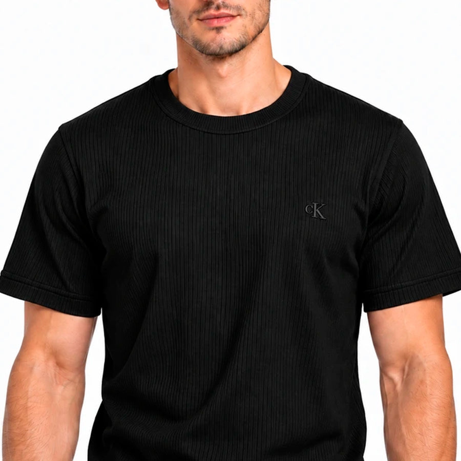 Camiseta Calvin Klein Ribana Masculino — Ribana canelada no preto