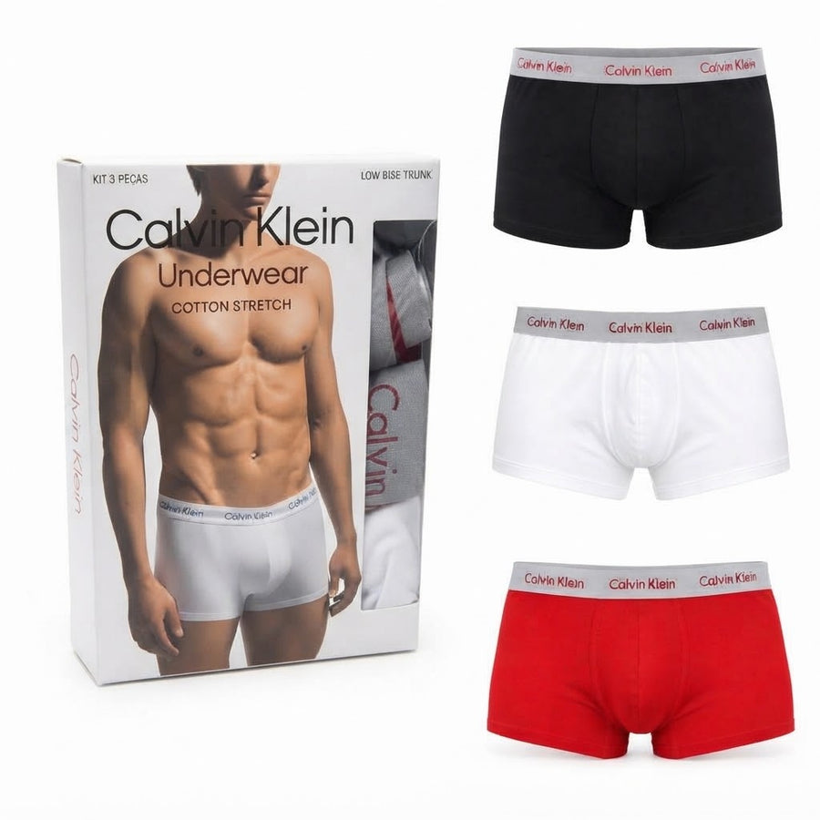 Kit Cuecas Calvin Klein 3X Low Rise Trunk Masculino — Três cores na mesma caixa